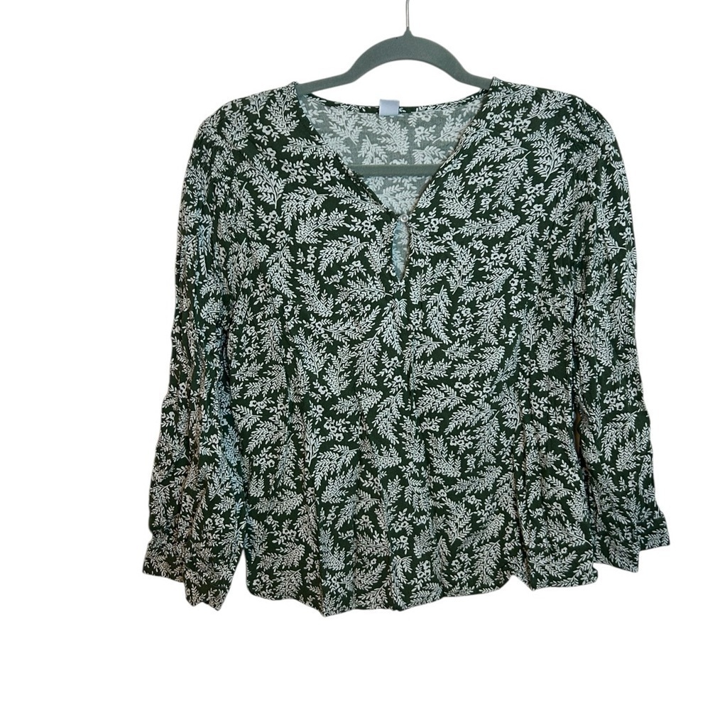 Old Navy Green Floral Smocked Shoulder Peasant Blouse